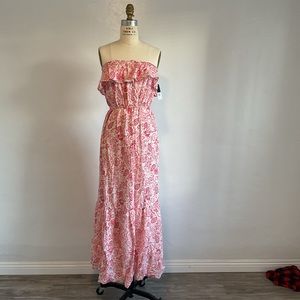 MAXI DRESS Designer Long Ruffle Dress Juicy Couture red paisley